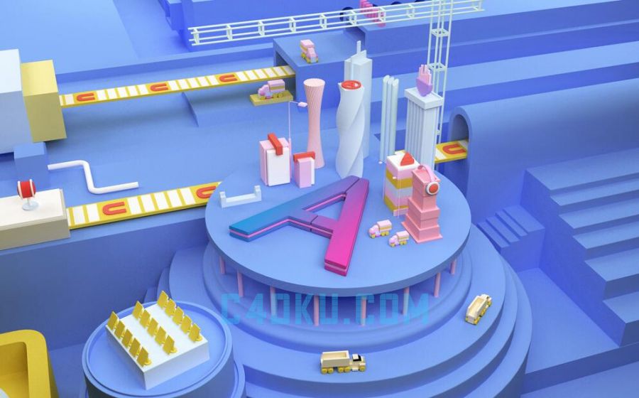3DSMAX制作三維創(chuàng)意彩色卡通物品生活空間AI智能自動(dòng)化流水線3D模型